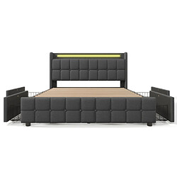 modfu Lit adulte 180x200 cm avec LED, USB, prises et 4 tiroirs, lin, gris pas cher