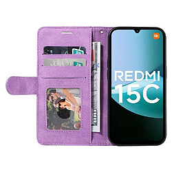 Xiaomi Redmi 15C Étui Pour flip Couleur de couture Avec support de fente pour carte Bicelle de protection Portefeuille en cuir Livre Flip Folio GANGXUN Violet