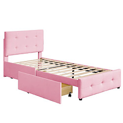 modfu Lit enfant 90x200 cm avec 2 tiroirs, velours, rose pas cher