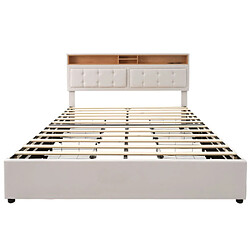 Acheter modfu Lit adulte 160x200 cm - 4 tiroirs, USB/Type-C, tête de lit de rangement - lin beige