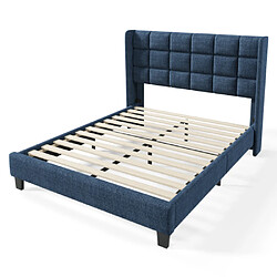 modfu Lit adulte 140x200 cm avec tête de lit, lin bleu pas cher