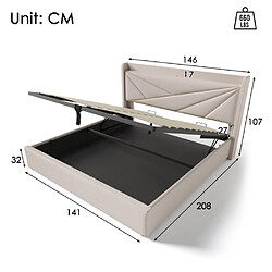 Avis modfu Lit coffre 140x200 cm avec USB et Type-C, lin beige