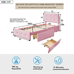 Avis modfu Lit enfant 90x200 cm avec 2 tiroirs, velours, rose
