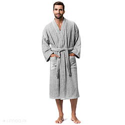 Linnea Peignoir kimono éponge adulte - Gris pas cher