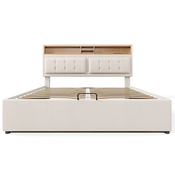Acheter modfu Lit coffre 140x200 cm avec prises USB/Type-C, tête de lit de rangement, lin beige