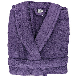Linnea peignoir de bain col châle - Violet - Peignoir col châle en éponge 100% coton 420 g/m2, taille M. Coloris violet prune uni. Mixte avec ceinture, poches et boucle d'accroche. Certification