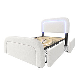 modfu Lit enfant 90x200 cm - LED, USB et 2 tiroirs, tissu, blanc pas cher