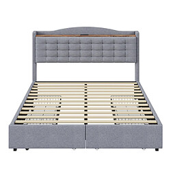 Acheter modf Lit adulte 160x200 cm - 4 tiroirs, USB - lin, gris clair