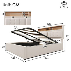 Avis modfu Lit coffre 140x200 cm avec prises USB/Type-C, tête de lit de rangement, lin beige