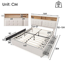 Avis modfu Lit adulte 160x200 cm - 4 tiroirs, USB/Type-C, tête de lit de rangement - lin beige