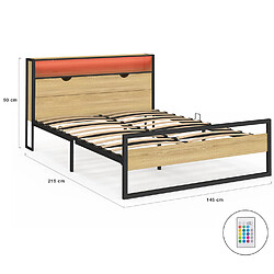 Idmarket LIT DOUBLE DETROIT LED 140X190 pas cher
