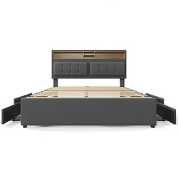 Acheter modfu Lit adulte 160x200 cm - 4 tiroirs, USB/Type-C, tête de lit de rangement - lin gris
