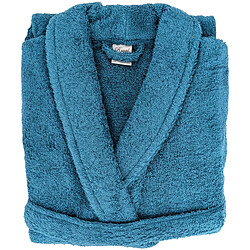 Linnea peignoir de bain col châle - Bleu - Peignoir mixte en éponge 100% coton 420 g/m2 avec col châle, taille L. Bleu céleste uni, poches, ceinture et boucle d'accroche. Certifié OEKO-TEX, ent