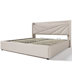 Acheter modfu Lit coffre 140x200 cm avec USB et Type-C, lin beige