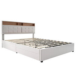 modfu Lit adulte 160x200 cm - 4 tiroirs, USB/Type-C, tête de lit de rangement - lin beige pas cher