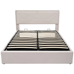 modfu Lit coffre 140x200 cm avec USB et Type-C, lin beige pas cher