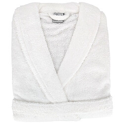Linnea peignoir de bain col châle - Blanc - Peignoir adulte mixte en éponge 100% coton, grammage 420 g/m2. Taille XL avec col châle, poches, ceinture et boucle d'accroche. Blanc uni certifié OEK