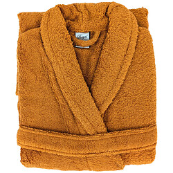 Linnea peignoir de bain col châle - XL - Peignoir adulte mixte en éponge 100% coton 420 g/m2, col châle et taille XL. Coloris jaune miel uni, poches, ceinture et boucle d'accroche, certifié O