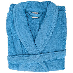 Linnea peignoir de bain col châle - Bleu - Peignoir de bain adulte en éponge coton peigné 420 g/m² — col châle — ceinture à nouer — 2 poches — finition ourlet piqué — Oeko-Tex — fabriqué au Portugal