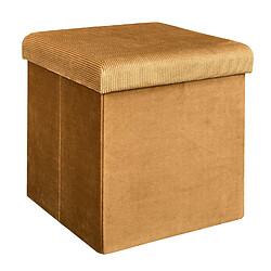 Linnea Coffre Pouf Pliable Rangement Gain de Place Velours Cotele Jaune