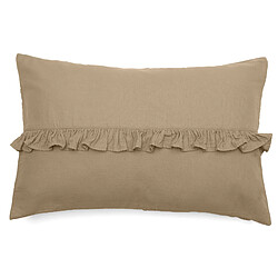 Linnea Housse de coussin collection ELZA Volant central - Housse de coussin rectangulaire 40x60 en mousseline 100% coton, coloris marron camel. Finition volant central, rabat portefeuille et certification OEK