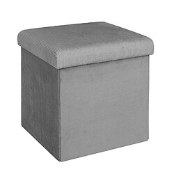 Linnea Coffre Pouf Pliable Rangement Gain de Place Velours Cotele Gris