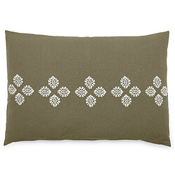Linnea Housse de coussin pur coton teint lavé 40x60 cm BANDANAS vert mousse