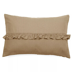 Linnea Elza - 40x60 cm - Marron - Housse de coussin rectangulaire 40x60 en mousseline 100% coton, coloris marron camel. Finition volant central, rabat portefeuille et certification OEK
