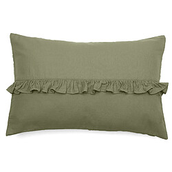 Linnea Housse de coussin collection ELZA Volant central - Housse de coussin rectangulaire 40x60 en mousseline de coton lavé-froissé, vert mousse. Finition volant central, fermeture portefeuille, déhoussable e
