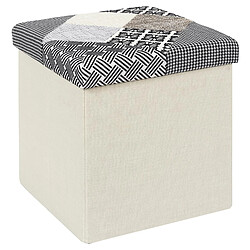 Linnea Coffre pouf décoratif 54L collection MIRAGE 38x38x38 cm motif patchwork beige