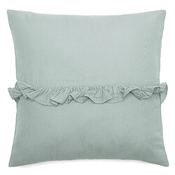 Linnea Housse de coussin collection ELZA Volant central - Housse de coussin 45x45 en mousseline de coton, coloris gris lichen. Volant central et aspect lavé-froissé. Déhoussable à rabat portefeuille, sans gar