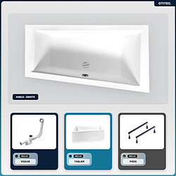 BESCO Baignoire asymétrique - 160 x 90 cm - Droite - avec Tablier - Pieds - Vidage Chrome - INTIMA