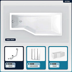 BESCO Baignoire asymétrique - 170 x 75 cm - Droite - avec Tablier - Pieds - Pare Baignoire 3 Volets - Vidage Chrome - INTEGRA