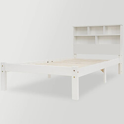 Acheter modfu Lit enfant 90x200 cm avec tiroir, tête de lit avec rangement, bois, blanc