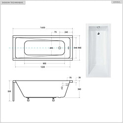 BESCO Baignoire rectangulaire - 160 x 70 cm - sans Habillage - avec Pieds - Vidage Chrome - MODERN SLIM pas cher