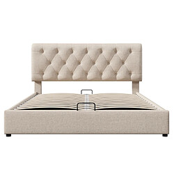 modf Lit coffre 160x200 cm, tête de lit réglable, lin, beige pas cher
