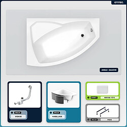 BESCO Baignoire asymétrique - 150 x 95 cm - Gauche - avec Habillage - Pieds - Repose-tête - Vidage Chrome - RIMA