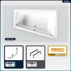 BESCO Baignoire asymétrique - 170 x 125 cm - Droite - sans Habillage - avec Pieds - Étagère bambou - Vidage Chrome - INTIMA DUO