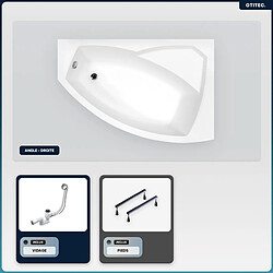 BESCO Baignoire asymétrique - 150 x 95 cm - Droite - sans Habillage - avec Pieds - Vidage Chrome - RIMA