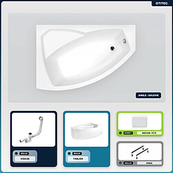 BESCO Baignoire asymétrique - 150 x 95 cm - Gauche - avec Tablier - Pieds - Repose-tête - Vidage Chrome - RIMA