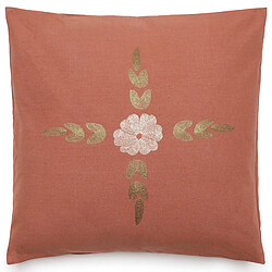 Linnea Housse de coussin 50% lin 50% coton 45x45 cm LEONIE marron terre cuite broderie bouquet