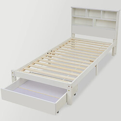 modfu Lit enfant 90x200 cm avec tiroir, tête de lit avec rangement, bois, blanc pas cher