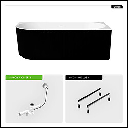 BESCO Baignoire asymétrique - 150 x 75 cm - Droite - avec Siphon Chrome - Pieds - INCLUS - DENAYA BLACK