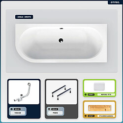 BESCO Baignoire asymétrique - 150 x 75 cm - Droite - sans Habillage - avec Pieds - Repose-tête - Étagère bambou - Vidage Chrome - AVITA