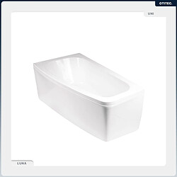 BESCO Baignoire asymétrique - 150 x 80 cm - Droite - avec Habillage - Pieds - Vidage Chrome - LUNA