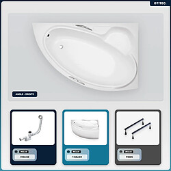 BESCO Baignoire asymétrique - 150 x 95 cm - Droite - avec Tablier Blanc - Pieds - Vidage Chrome - BIANKA 