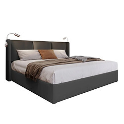 modfu Lit coffre 140x200 cm avec lampe, USB, PU, gris pas cher