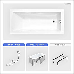 BESCO Baignoire rectangulaire - 140 x 70 cm - avec Habillage - Pieds - Vidage Chrome - MODERN SLIM