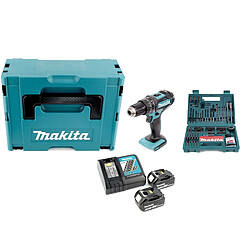 Makita DHP 482 RTJ - Perceuse à percussion sans fil 18 V Li-Ion dans Makpac + 2 batteries 5,0 Ah + chargeur + Makita B-53811 jeu d'embouts et de forets 100 pièces