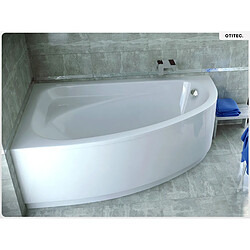 BESCO Baignoire asymétrique - 140 x 80 cm - Gauche - avec Tablier Blanc - Pieds - Vidage Chrome - CORNEA pas cher